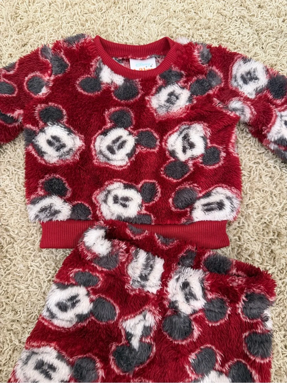 Disney Red Fuzzy Mickey Face Pajama Set